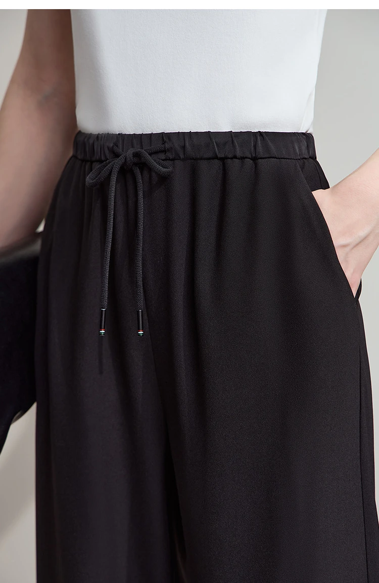 AMII 2026 Autumn Women Trousers Loose Casual Lace Up Elastic Wide Leg Pants Straight Solid Full Length Women's Clothing 12553006