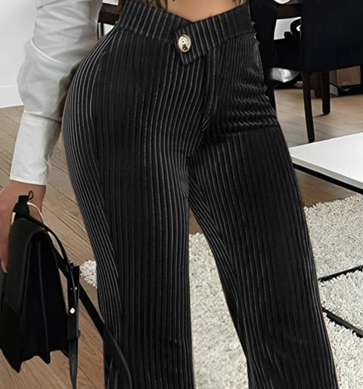Elegant Warm Winter and Autumn Pants for Women Clothes 2023 Fashion Versatile Loose Fitting Stripe Casual Trousers Y2k Female