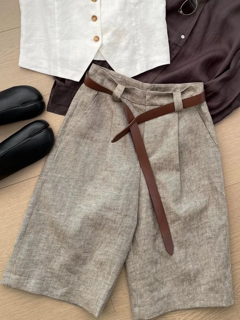 Fashion Straight Knee-Length Pants Women's Summer Thin High Waist Casual Pants Korean Simple Commute Solid Suit Pants