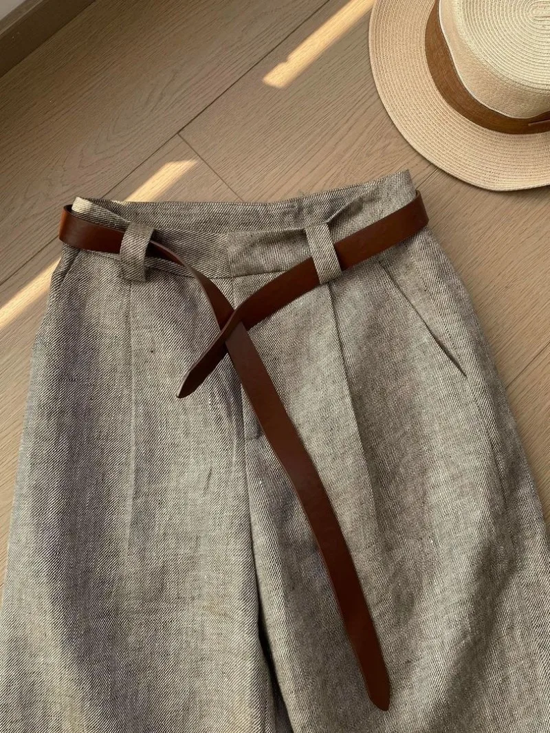Fashion Straight Knee-Length Pants Women's Summer Thin High Waist Casual Pants Korean Simple Commute Solid Suit Pants