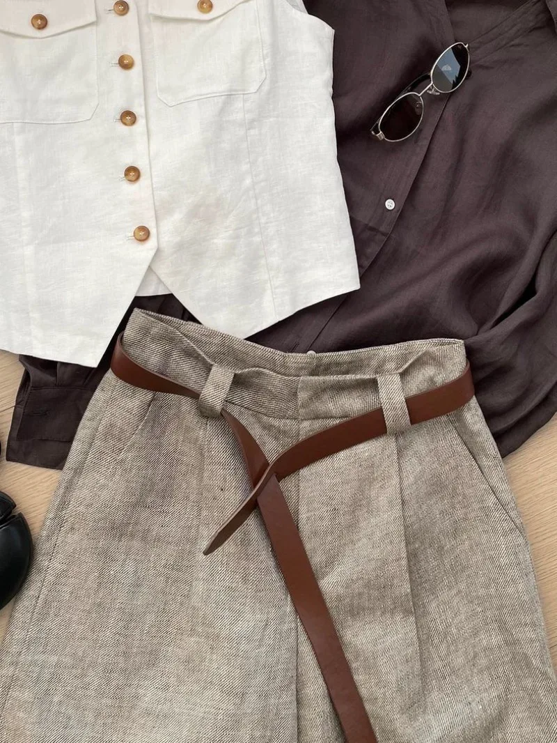 Fashion Straight Knee-Length Pants Women's Summer Thin High Waist Casual Pants Korean Simple Commute Solid Suit Pants