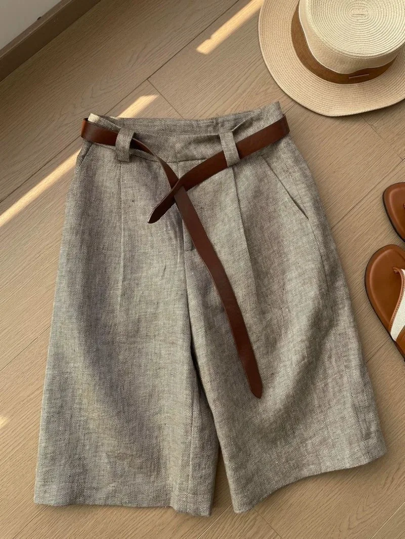 Fashion Straight Knee-Length Pants Women's Summer Thin High Waist Casual Pants Korean Simple Commute Solid Suit Pants