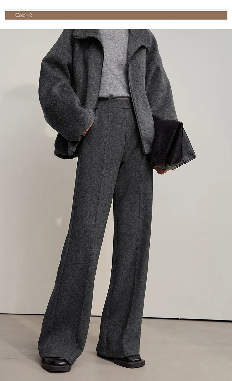 AMII Minimalist Pants For Women 2026 Winter New Solid Color Knitted Wide-leg Pants Commuter Ladies Trousers Clothing 12544045