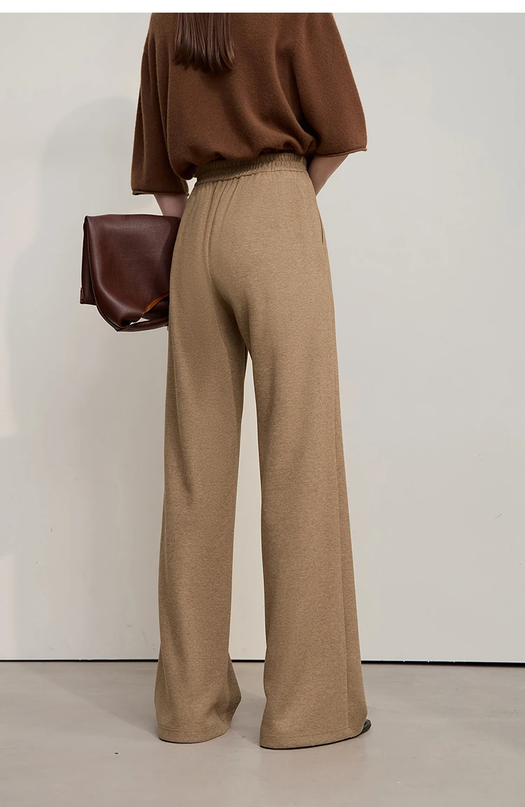 AMII Minimalist Pants For Women 2026 Winter New Solid Color Knitted Wide-leg Pants Commuter Ladies Trousers Clothing 12544045