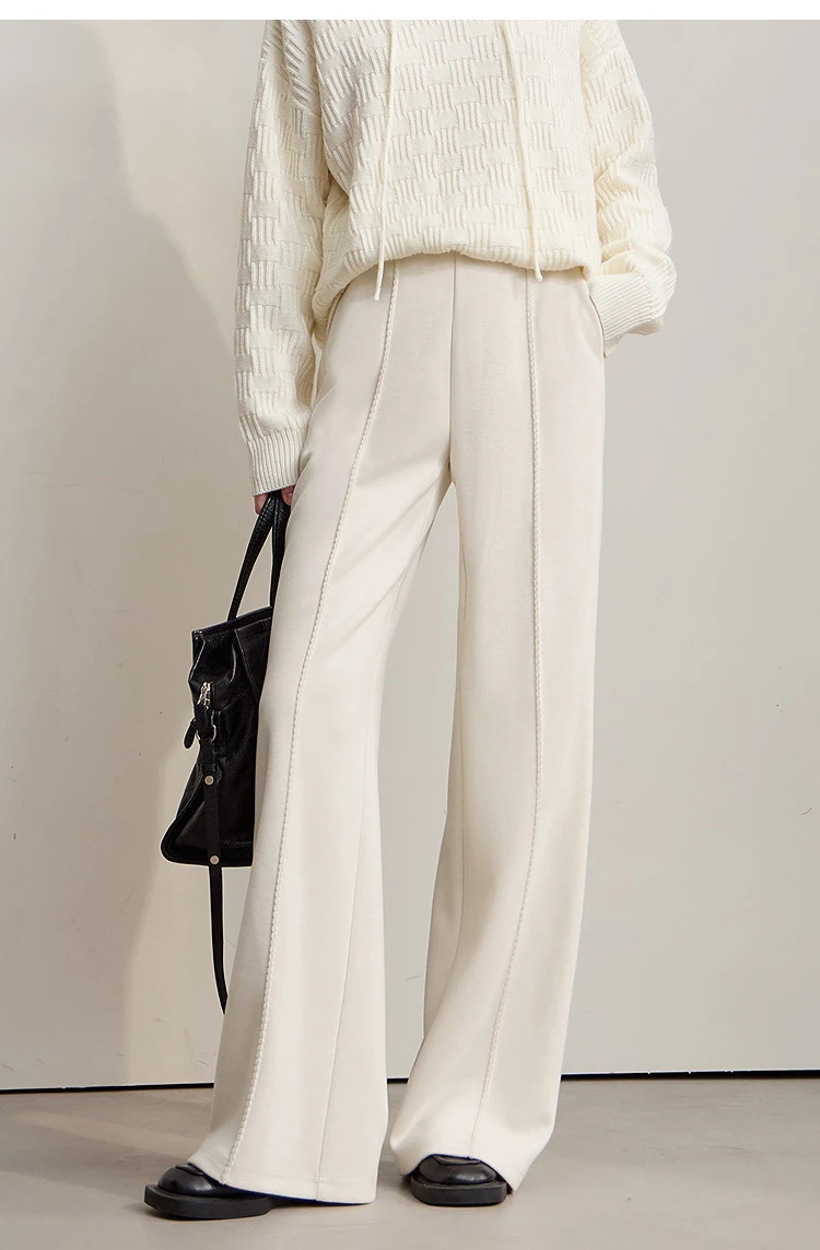 AMII Minimalist Pants For Women 2026 Winter New Solid Color Knitted Wide-leg Pants Commuter Ladies Trousers Clothing 12544045
