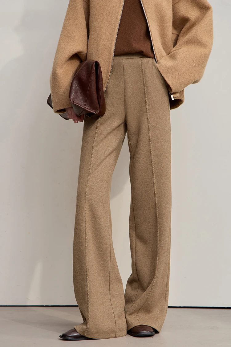 AMII Minimalist Pants For Women 2026 Winter New Solid Color Knitted Wide-leg Pants Commuter Ladies Trousers Clothing 12544045