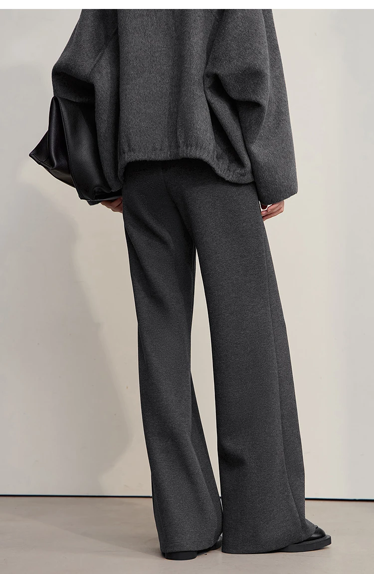 AMII Minimalist Pants For Women 2026 Winter New Solid Color Knitted Wide-leg Pants Commuter Ladies Trousers Clothing 12544045