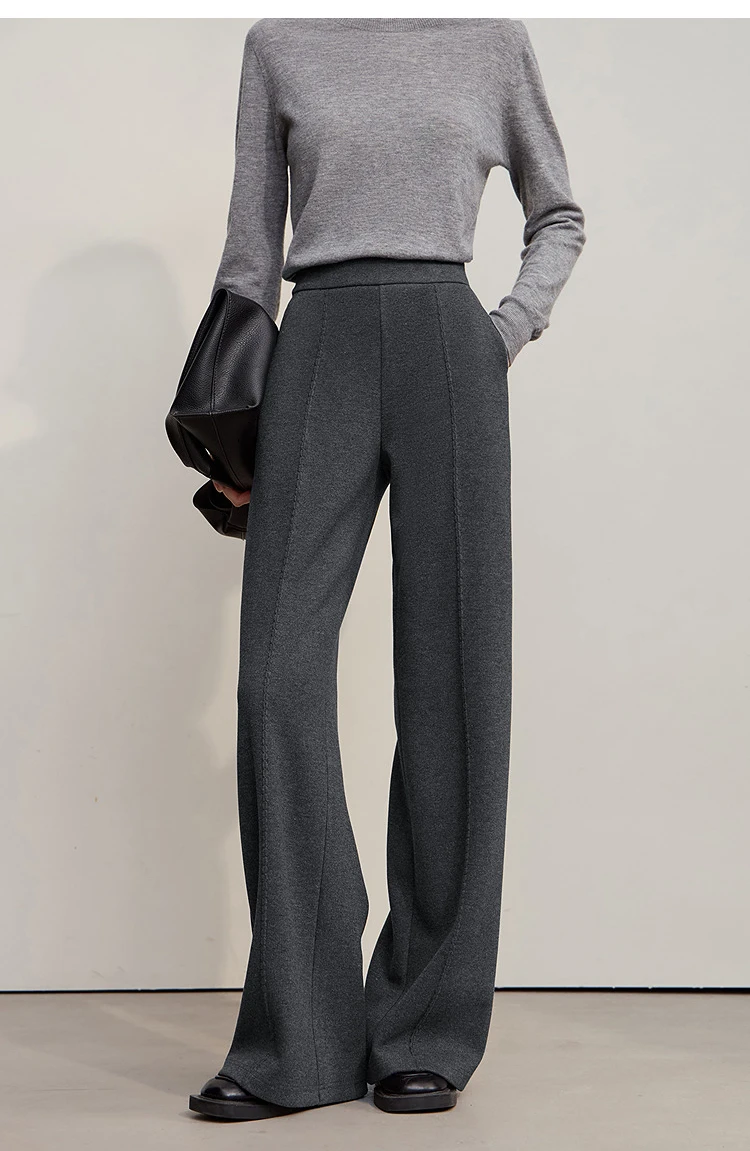 AMII Minimalist Pants For Women 2026 Winter New Solid Color Knitted Wide-leg Pants Commuter Ladies Trousers Clothing 12544045