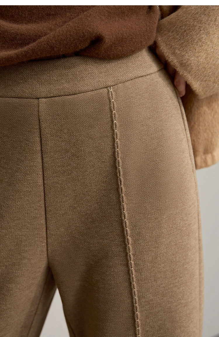 AMII Minimalist Pants For Women 2026 Winter New Solid Color Knitted Wide-leg Pants Commuter Ladies Trousers Clothing 12544045