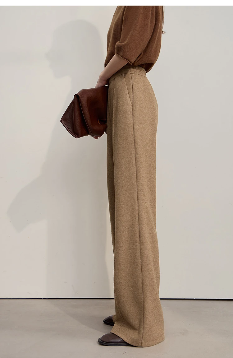 AMII Minimalist Pants For Women 2026 Winter New Solid Color Knitted Wide-leg Pants Commuter Ladies Trousers Clothing 12544045