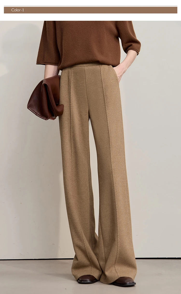 AMII Minimalist Pants For Women 2026 Winter New Solid Color Knitted Wide-leg Pants Commuter Ladies Trousers Clothing 12544045