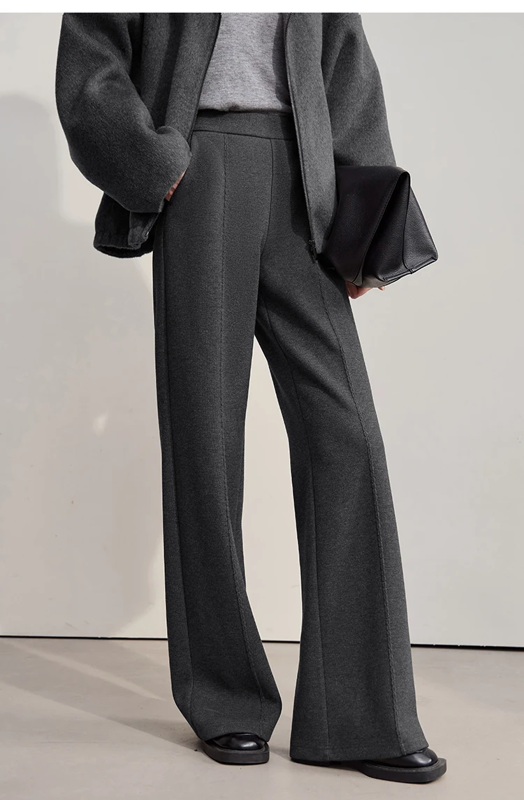 AMII Minimalist Pants For Women 2026 Winter New Solid Color Knitted Wide-leg Pants Commuter Ladies Trousers Clothing 12544045
