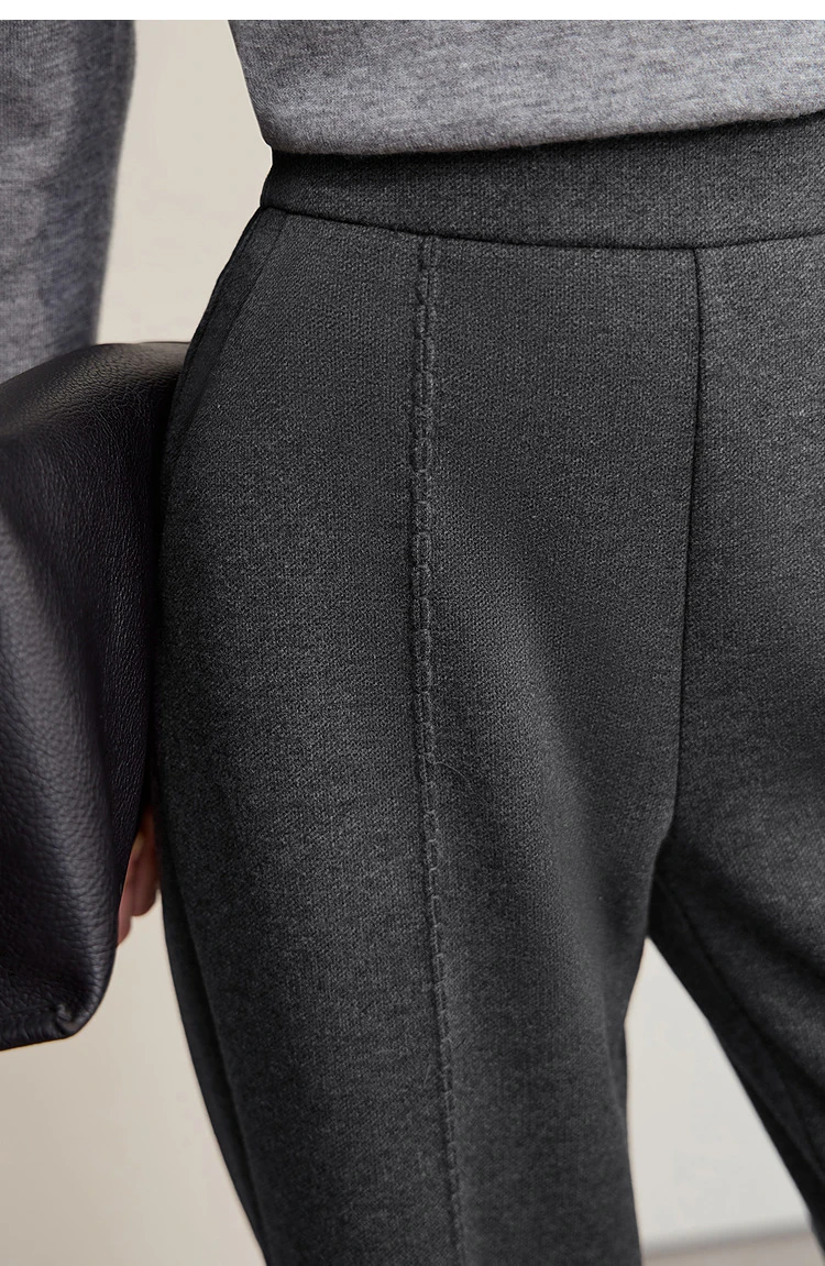 AMII Minimalist Pants For Women 2026 Winter New Solid Color Knitted Wide-leg Pants Commuter Ladies Trousers Clothing 12544045