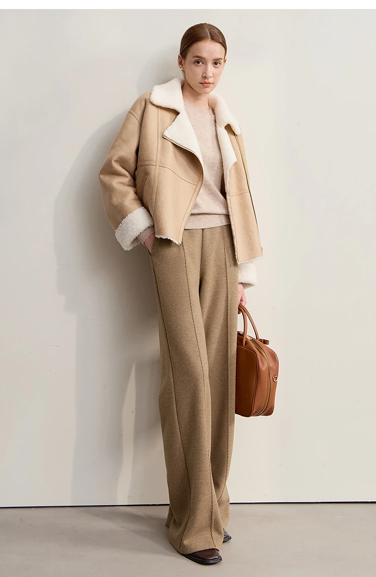 AMII Minimalist Pants For Women 2026 Winter New Solid Color Knitted Wide-leg Pants Commuter Ladies Trousers Clothing 12544045