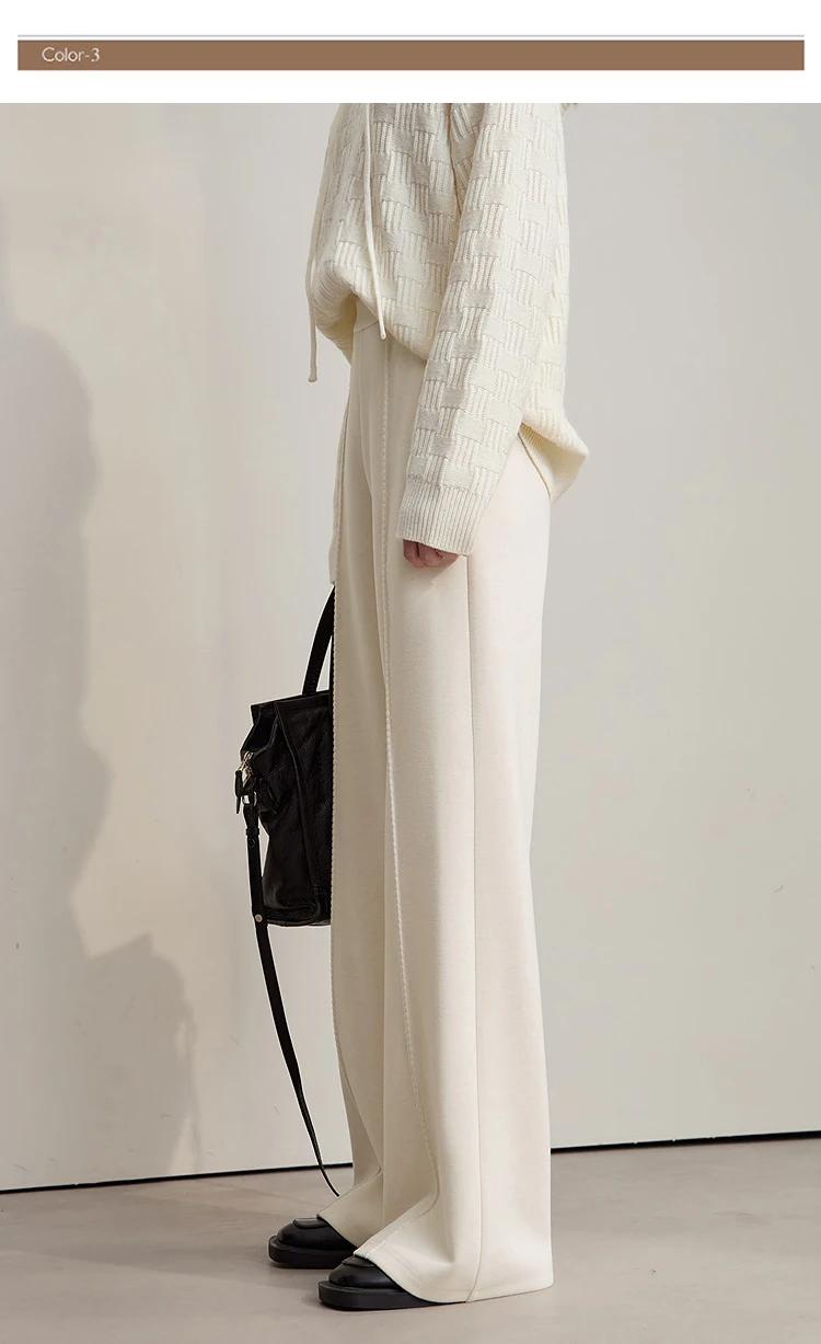 AMII Minimalist Pants For Women 2026 Winter New Solid Color Knitted Wide-leg Pants Commuter Ladies Trousers Clothing 12544045