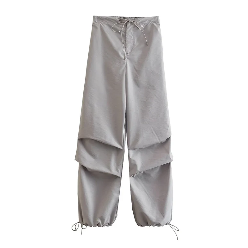 Women Fashion Parachute Cargo Pants Vintage Jogging Trousers High Elastic Waist Female Chic Lady Boot Cut