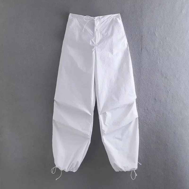 Women Fashion Parachute Cargo Pants Vintage Jogging Trousers High Elastic Waist Female Chic Lady Boot Cut