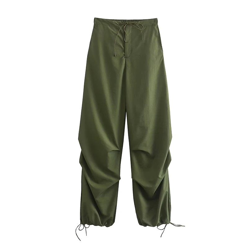 Women Fashion Parachute Cargo Pants Vintage Jogging Trousers High Elastic Waist Female Chic Lady Boot Cut