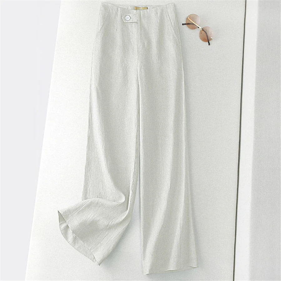 Oversize Linen Wide Leg Pants Womens Casual Straight Pantalones Spring Korean Fashion Spodnie Loose High Waist Trouses New