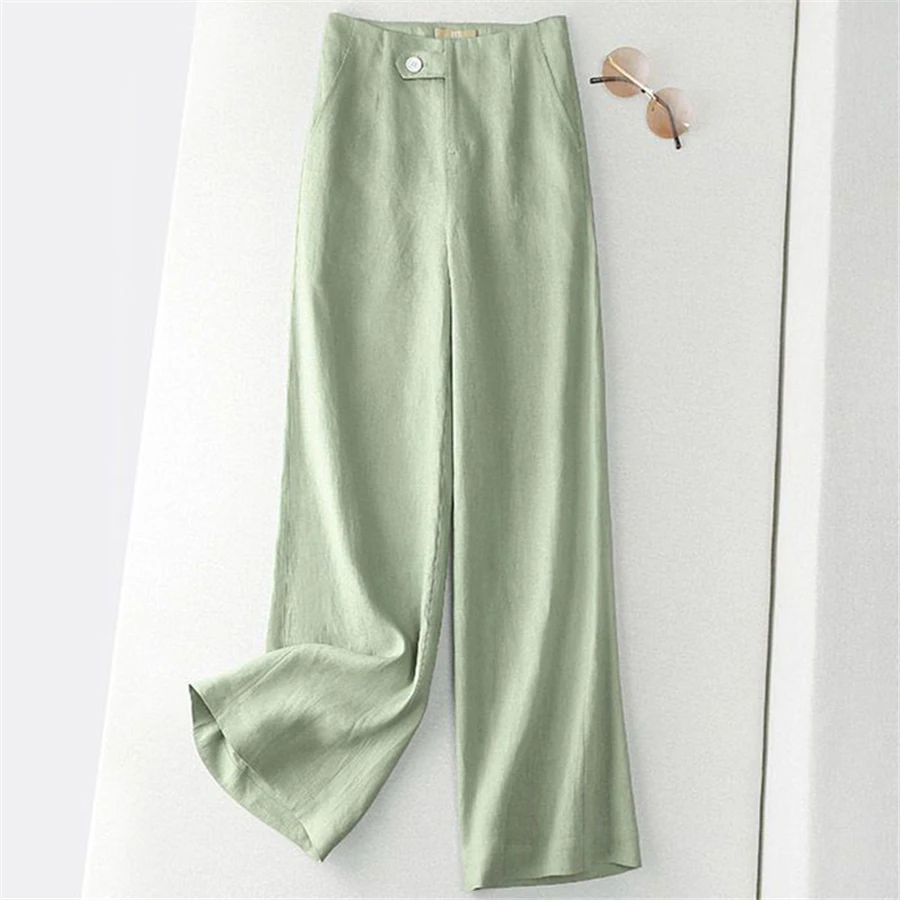 Oversize Linen Wide Leg Pants Womens Casual Straight Pantalones Spring Korean Fashion Spodnie Loose High Waist Trouses New