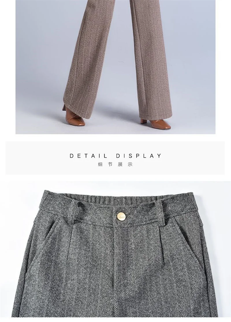 Women's Woolen Wide Leg Pants Autumn Winter Thicken High Waist Casual Straight Pants High End Office Lady Elegant Wool Trousers