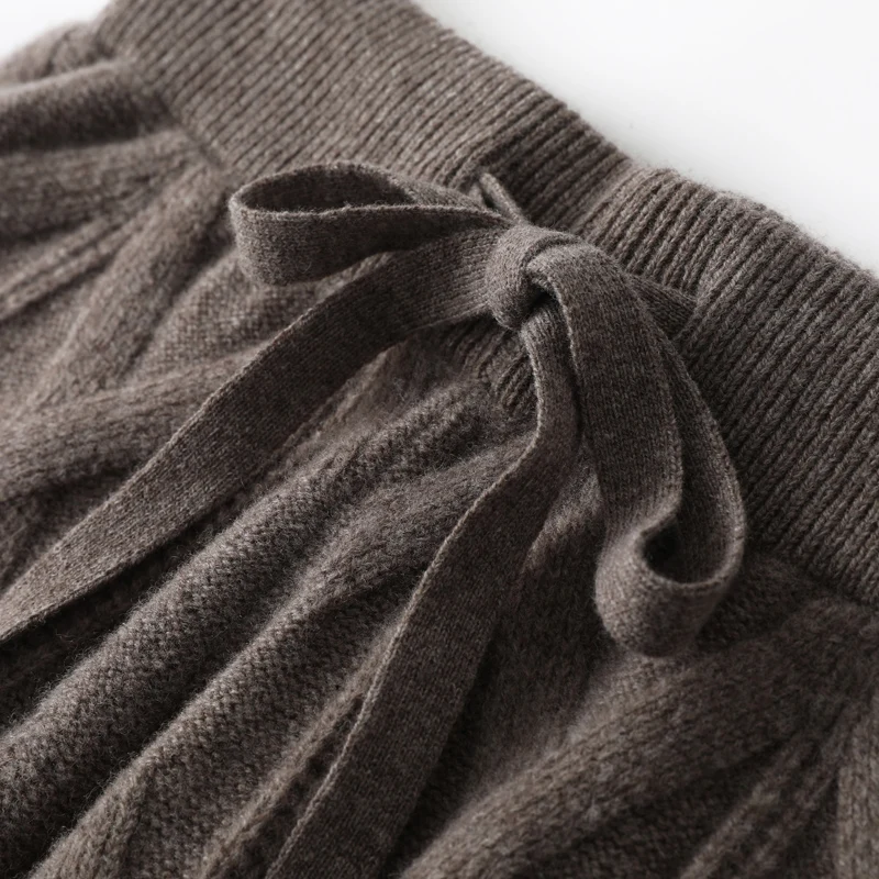 Office Lady Women Wool Pants Autumn Winter Thick Cashmere Wide Leg Trousers 100% Merino Wool Knitted Grace Retro Jacquard Pants