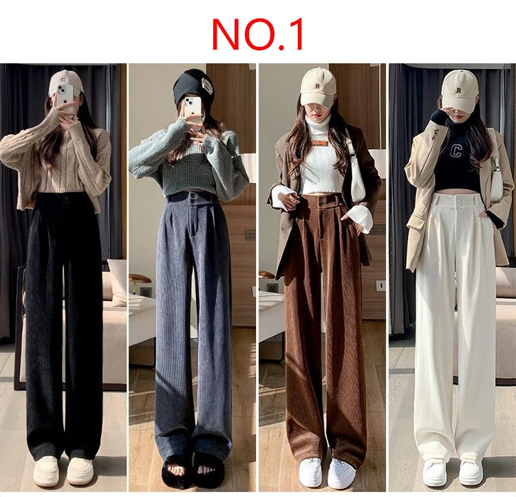 Korean Fashion 2025 Women's Pants Winter Plus Velvet Wide Leg Pants Casual Woman Pant High Waist Straight Women Loose Trousers