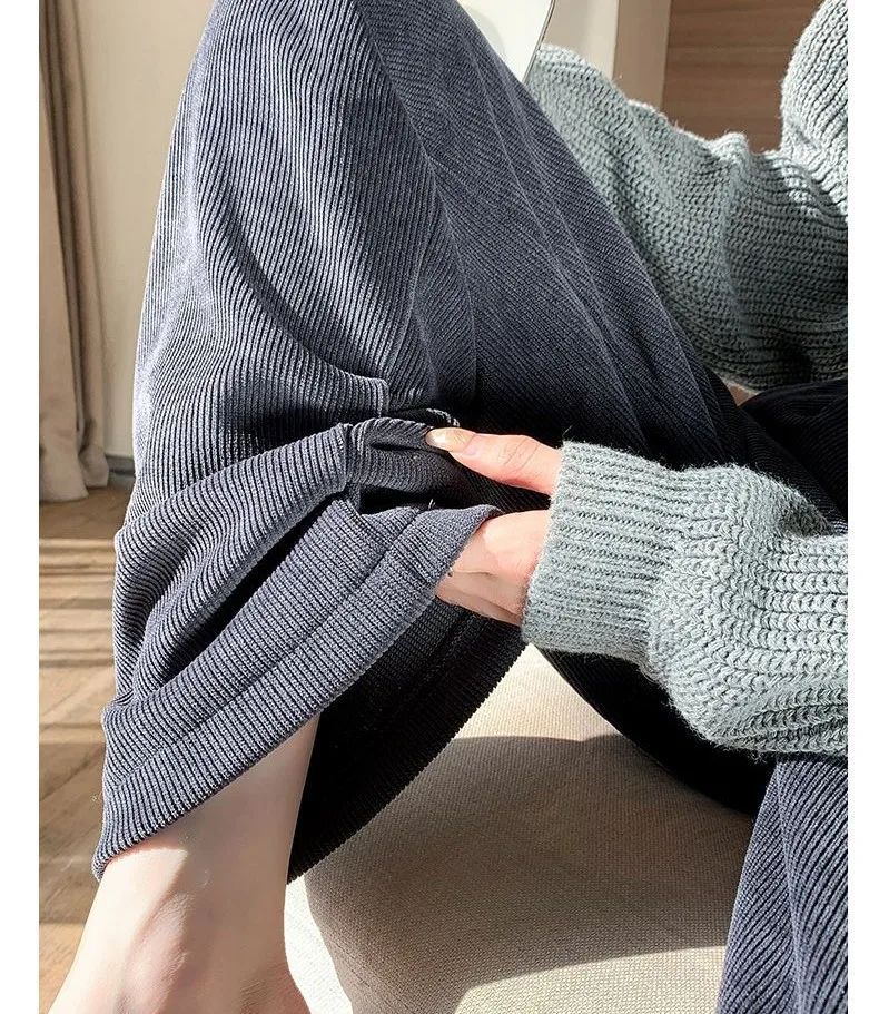 Korean Fashion 2025 Women's Pants Winter Plus Velvet Wide Leg Pants Casual Woman Pant High Waist Straight Women Loose Trousers