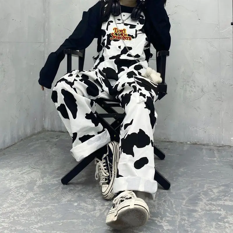 2025 Streetwear Jumpsuit Pants Women Cow Print Woman Overalls Casual Baggy Trousers Y2k Pant