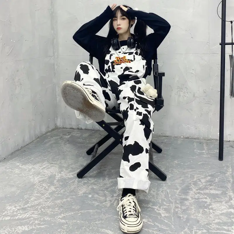 2025 Streetwear Jumpsuit Pants Women Cow Print Woman Overalls Casual Baggy Trousers Y2k Pant