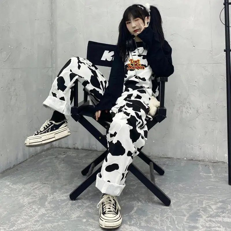 2025 Streetwear Jumpsuit Pants Women Cow Print Woman Overalls Casual Baggy Trousers Y2k Pant