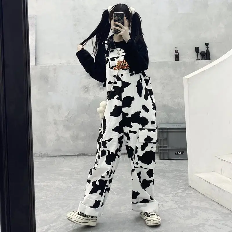 2025 Streetwear Jumpsuit Pants Women Cow Print Woman Overalls Casual Baggy Trousers Y2k Pant