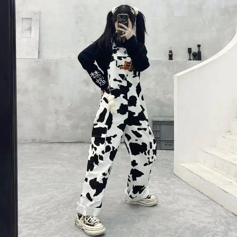 2025 Streetwear Jumpsuit Pants Women Cow Print Woman Overalls Casual Baggy Trousers Y2k Pant