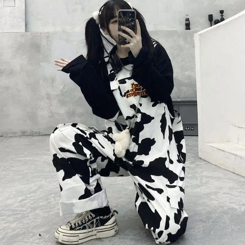 2025 Streetwear Jumpsuit Pants Women Cow Print Woman Overalls Casual Baggy Trousers Y2k Pant