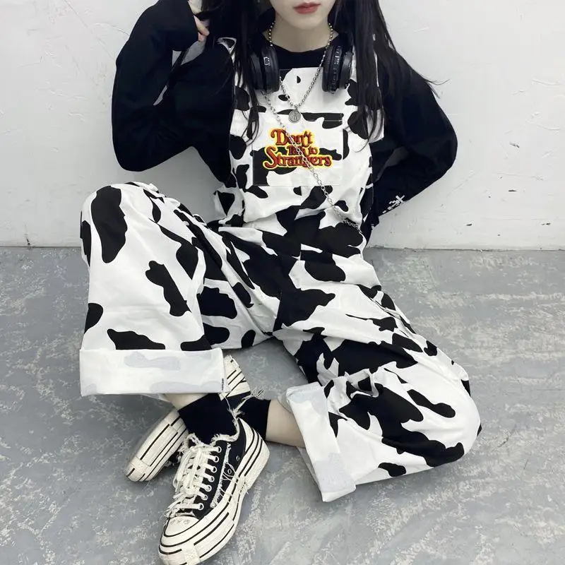 2025 Streetwear Jumpsuit Pants Women Cow Print Woman Overalls Casual Baggy Trousers Y2k Pant