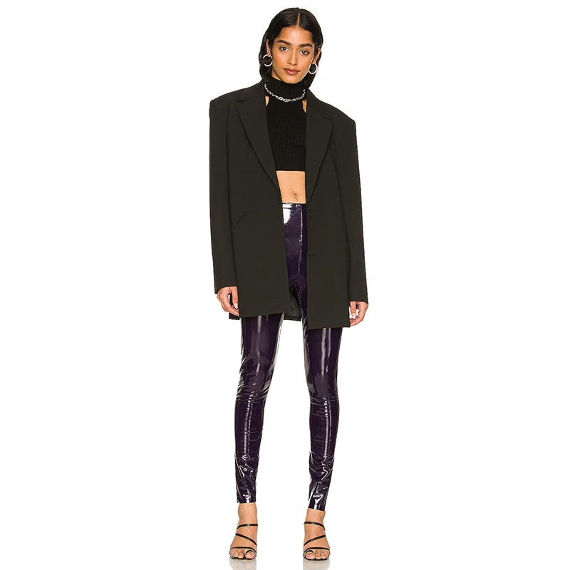 Women Glossy Patent Leather Seameless Leggings Stretch PVC Slim Trousers Ladies Sexy Bodycon PU Pencil Slim Cropped Pants Custom
