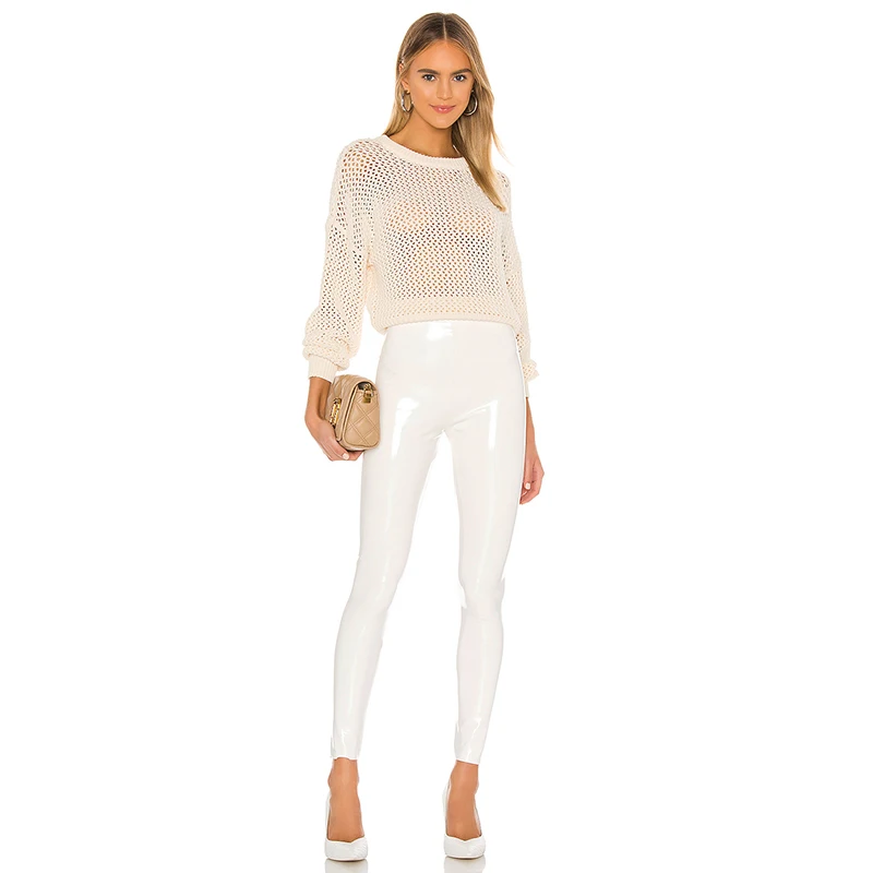 Women Glossy Patent Leather Seameless Leggings Stretch PVC Slim Trousers Ladies Sexy Bodycon PU Pencil Slim Cropped Pants Custom