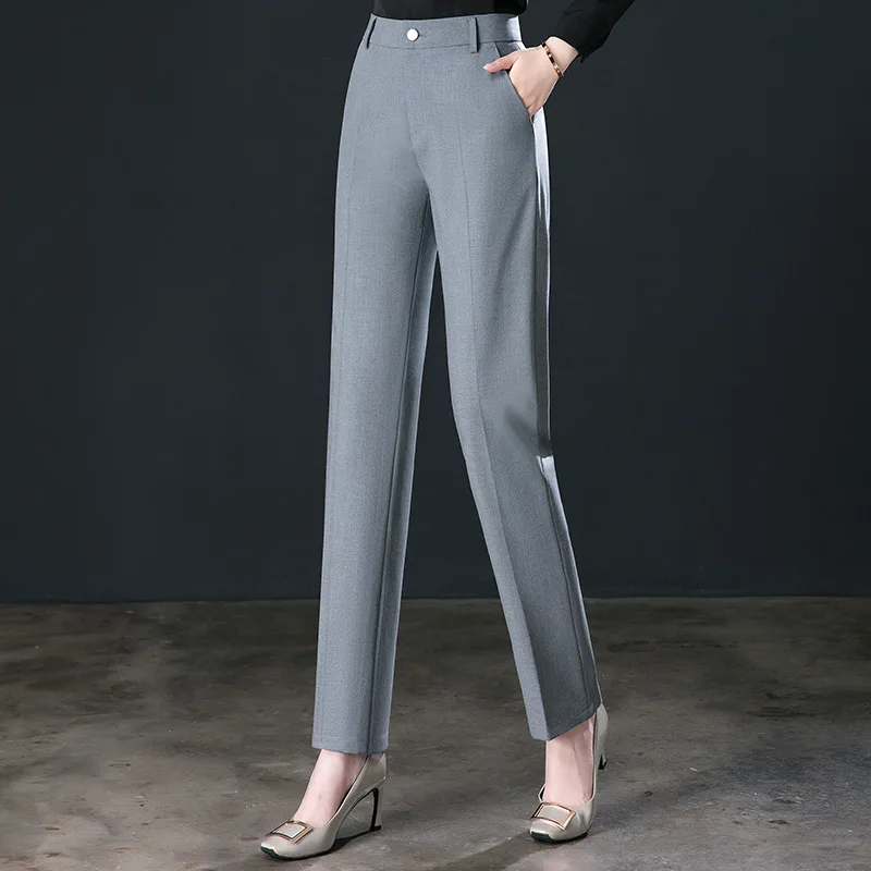 2026 New Women's Khaki Trousers, Autumn High Waisted Straight Suit Pants Loose Dress Pants Black Grey Slacks Women Pantalones