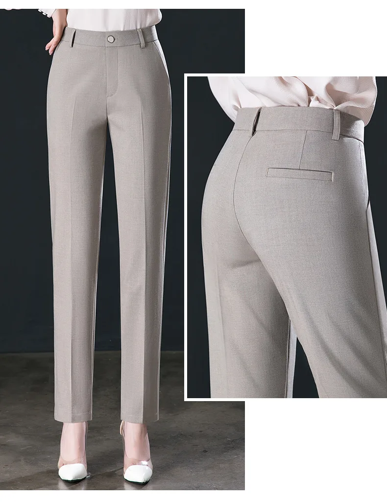 2026 New Women's Khaki Trousers, Autumn High Waisted Straight Suit Pants Loose Dress Pants Black Grey Slacks Women Pantalones