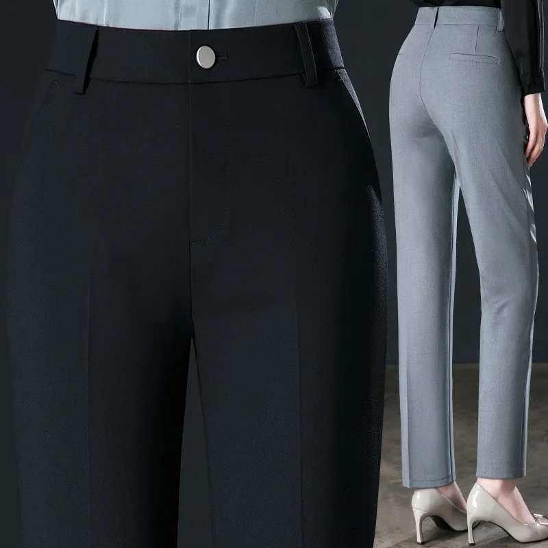 2026 New Women's Khaki Trousers, Autumn High Waisted Straight Suit Pants Loose Dress Pants Black Grey Slacks Women Pantalones