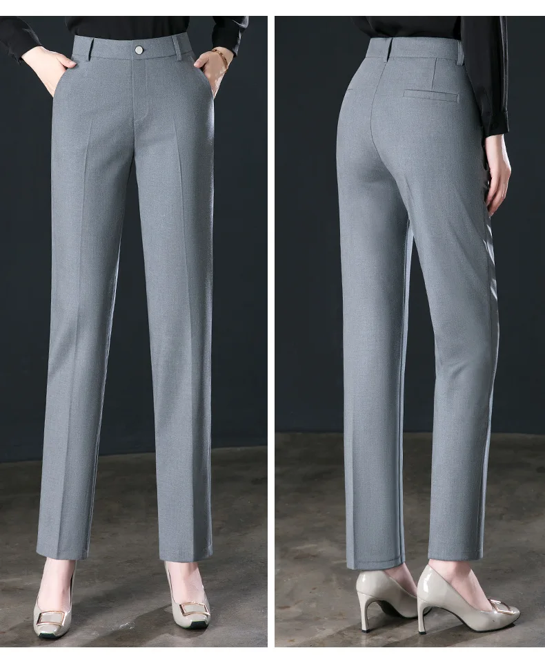 2026 New Women's Khaki Trousers, Autumn High Waisted Straight Suit Pants Loose Dress Pants Black Grey Slacks Women Pantalones