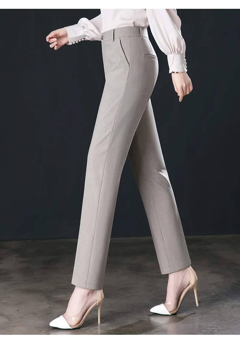 2026 New Women's Khaki Trousers, Autumn High Waisted Straight Suit Pants Loose Dress Pants Black Grey Slacks Women Pantalones