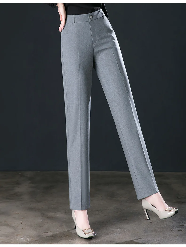 2026 New Women's Khaki Trousers, Autumn High Waisted Straight Suit Pants Loose Dress Pants Black Grey Slacks Women Pantalones