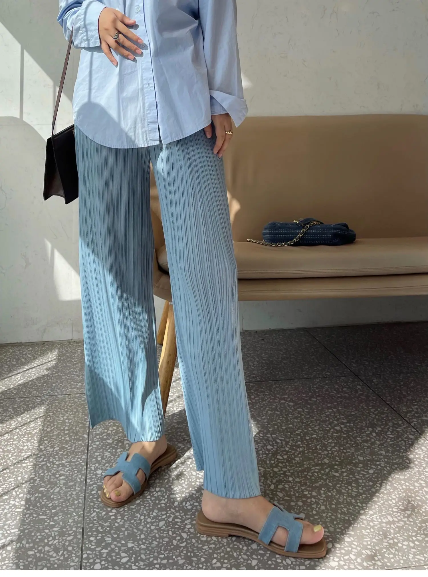 YUDX Pleated Women's Straight Pants Pleated Wide Leg Pants High Waist Draped Casual Pants 2024 Summer New
