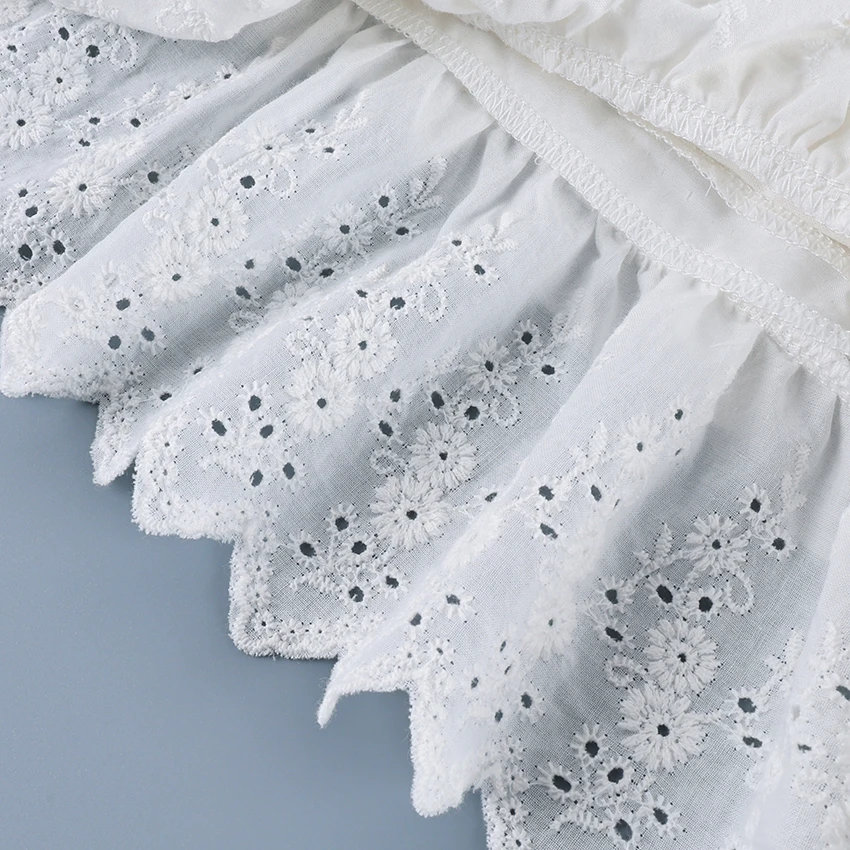 Linad Vintage White Embroidery Wide Leg Pants 2026 Elegant Lace Elastic Waist Layer Long Pants Street Chic Cotton Loose Trousers