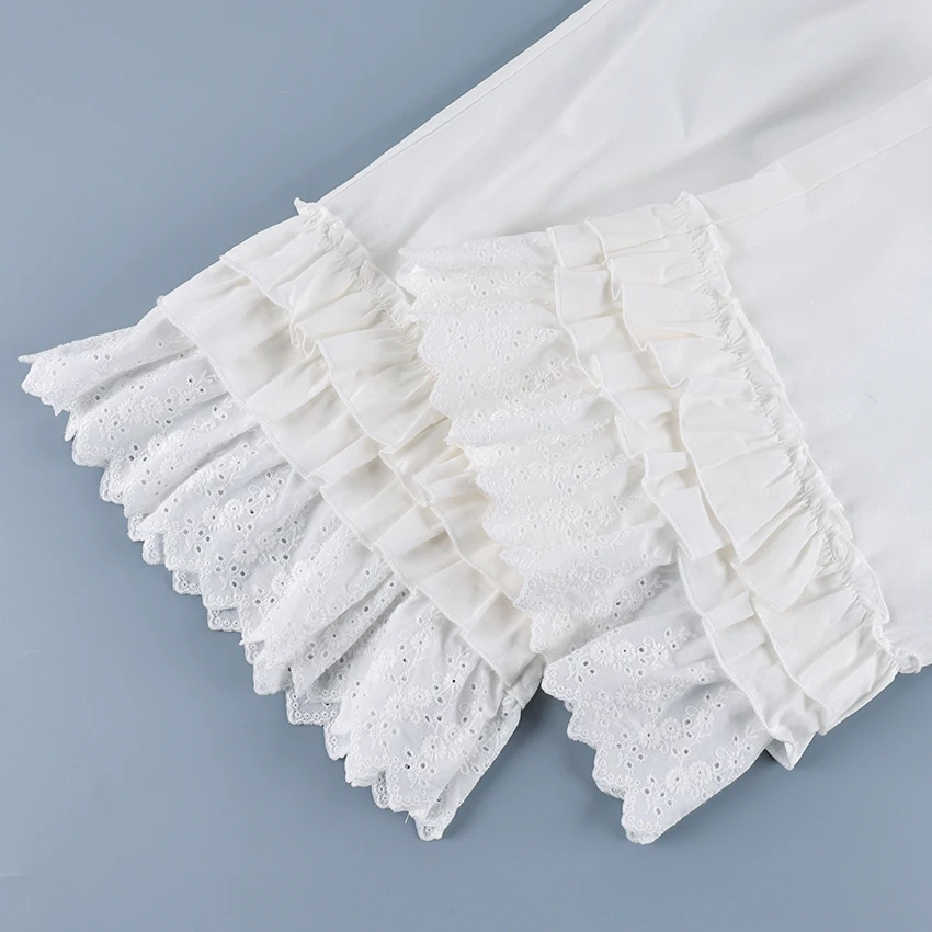 Linad Vintage White Embroidery Wide Leg Pants 2026 Elegant Lace Elastic Waist Layer Long Pants Street Chic Cotton Loose Trousers