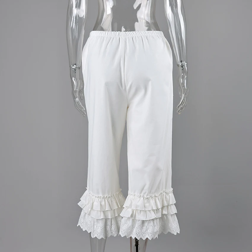 Linad Vintage White Embroidery Wide Leg Pants 2026 Elegant Lace Elastic Waist Layer Long Pants Street Chic Cotton Loose Trousers