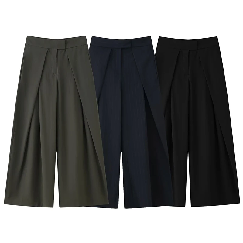 Women's Oversized Pinstripe Wide Leg Pants Vintage High Waist Wrap Front Tailored Baggy Trousers 2025 New Casual Chic Streetwear