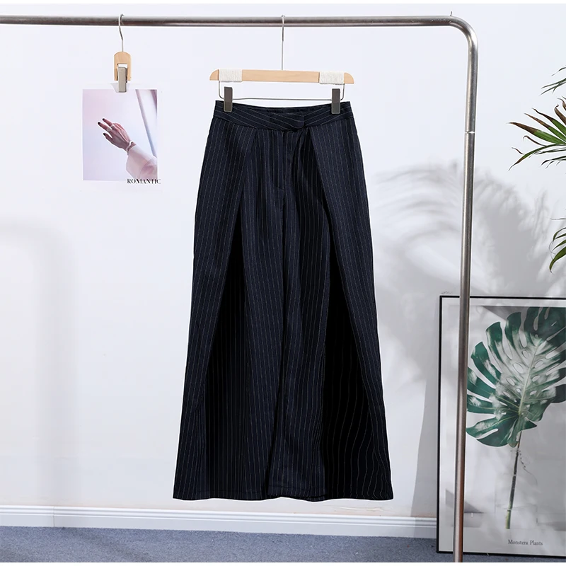 Women's Oversized Pinstripe Wide Leg Pants Vintage High Waist Wrap Front Tailored Baggy Trousers 2025 New Casual Chic Streetwear