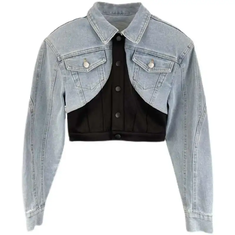 DEAT Fashion Women's Jeans New High Waist Slim Contract Color Patchwork Denim Pencil Pants Female Streetwear Autumn 2025 WT052